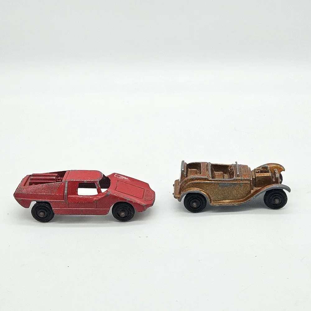 Vintage Tootsietoy Lot of 2 Diecast Cars - Red Fiat Abarth & Bronze Roadster